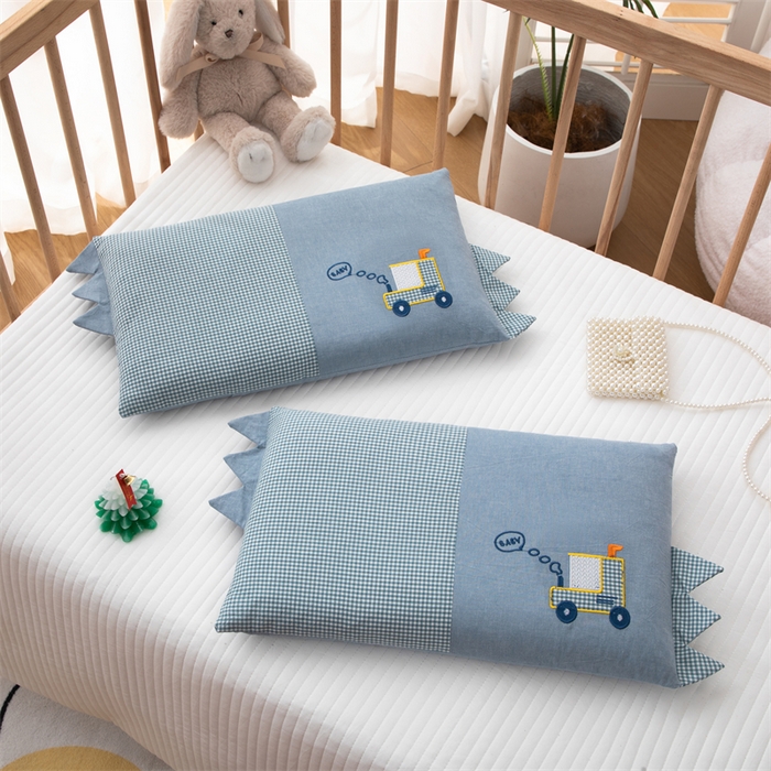 91家纺网 家纺一手货源 找家纺 织布人 2024新款荞麦枕全棉水洗棉婴幼儿童枕0-6-12岁卡通枕套+荞麦枕芯 30*50cm/只 童趣荞麦枕-火车头