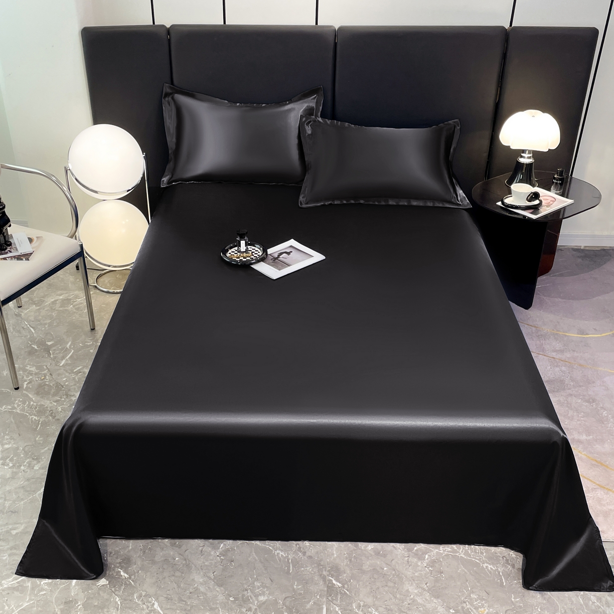 91家纺网 家纺一手货源 找家纺 梦舒羽 2025新款可水洗冰丝床垫保护罩防尘床单三件套 尊贵黑