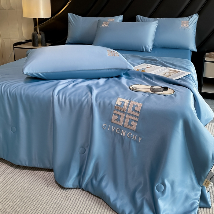 91家纺网 家纺一手货源 找家纺 露梦家纺 2025新款水洗真丝刺绣夏被-梵希 梵希-冰川蓝