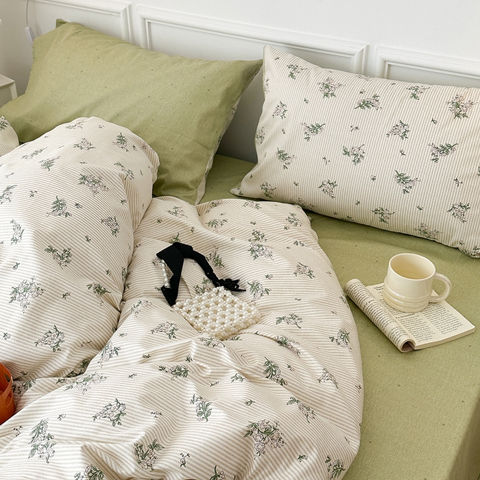 91家纺网 家纺一手货源 找家纺 昔可家纺 2024新款全棉春日复古印花四件套 春日小苍兰