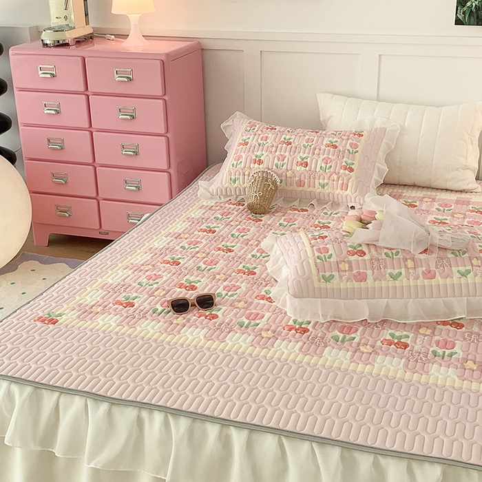 91家纺网 家纺一手货源 找家纺 昔可家纺 2024新款床裙款乳胶席 樱桃郁金香