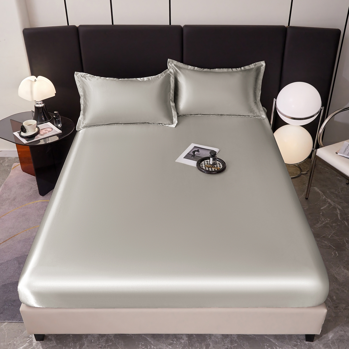 91家纺网 家纺一手货源 找家纺 梦舒羽 2025新款可水洗冰丝床垫保护套床笠三件套 典雅灰