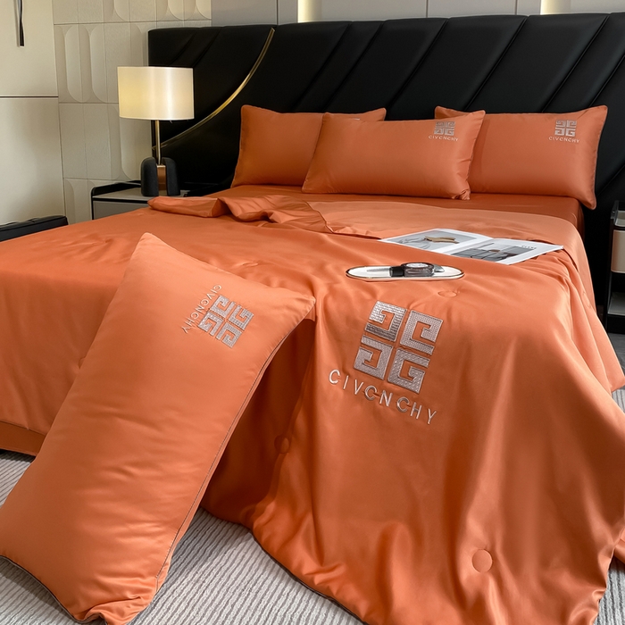 91家纺网 家纺一手货源 找家纺 露梦家纺 2025新款水洗真丝刺绣夏被-梵希 梵希-爱马橙