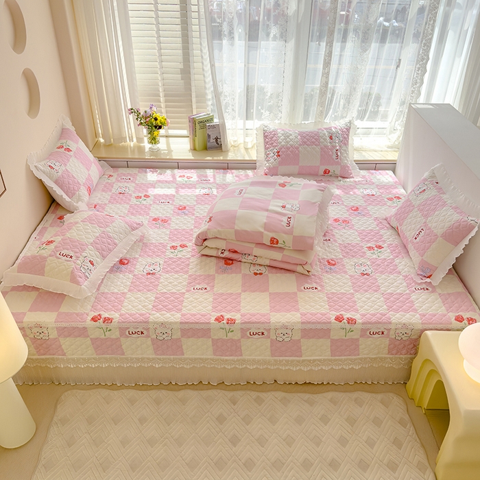 91家纺网 家纺一手货源 找家纺 冬然 2023新款全棉防滑榻榻米垫子炕垫纯棉床盖夹棉床单纯棉床单-幸福兔