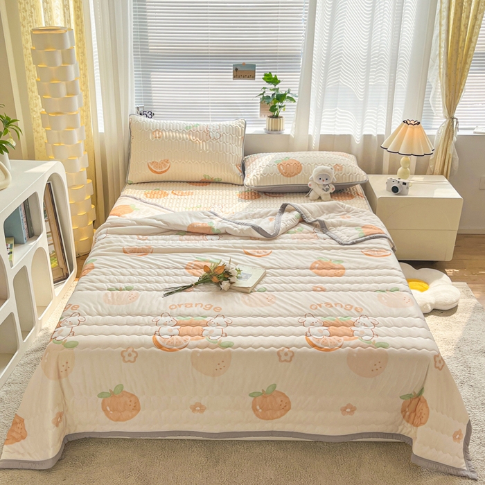 91家纺网 家纺一手货源 找家纺 福来临家纺 2025新款印花夏被 橙子兔