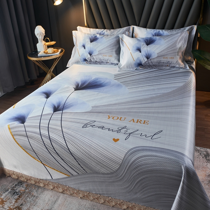 91家纺网 家纺一手货源 找家纺 大境 2024新款900d窝蜂冰丝凉席三件套 恋夏时光