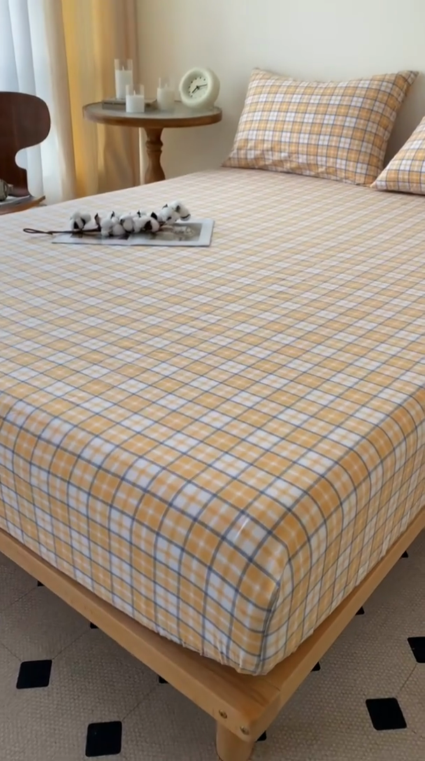 91家纺网 家纺一手货源 找家纺 寐眠 2024新款全棉水洗棉床单床笠单品-单床笠 蜂蜜黄