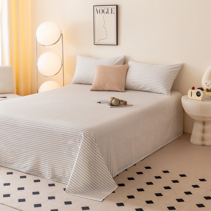 91家纺网 家纺一手货源 找家纺 寐眠 2024新款全棉水洗棉床单床笠单品-单床单 白细条