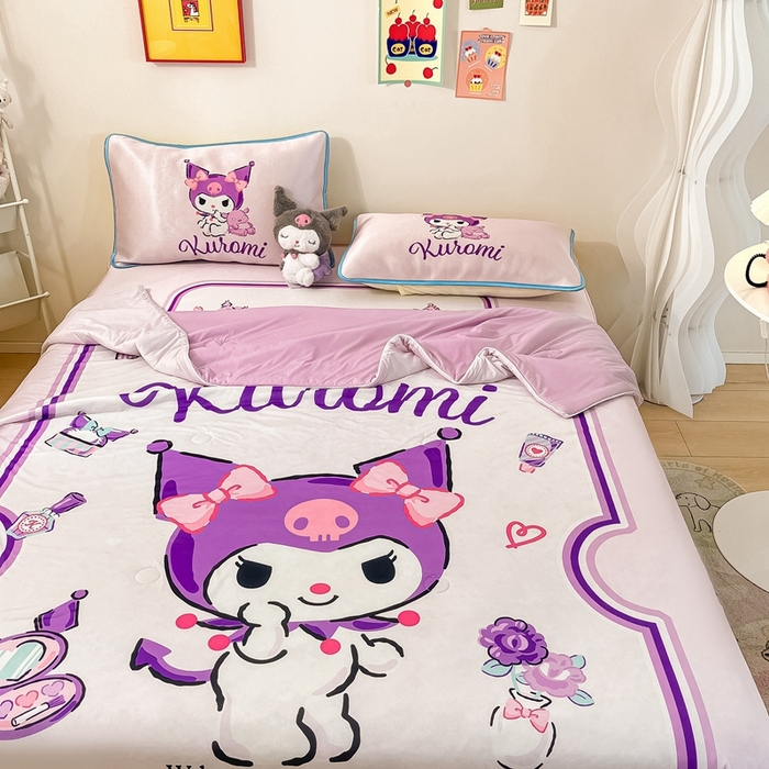 91家纺网 家纺一手货源 找家纺 博雅 2024新款三丽鸥凉感丝凉席夏被套件 大版-心动库洛米