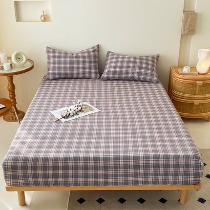91家纺网 家纺一手货源 找家纺 寐眠 2024新款全棉水洗棉床单床笠单品-单床笠 紫灰格