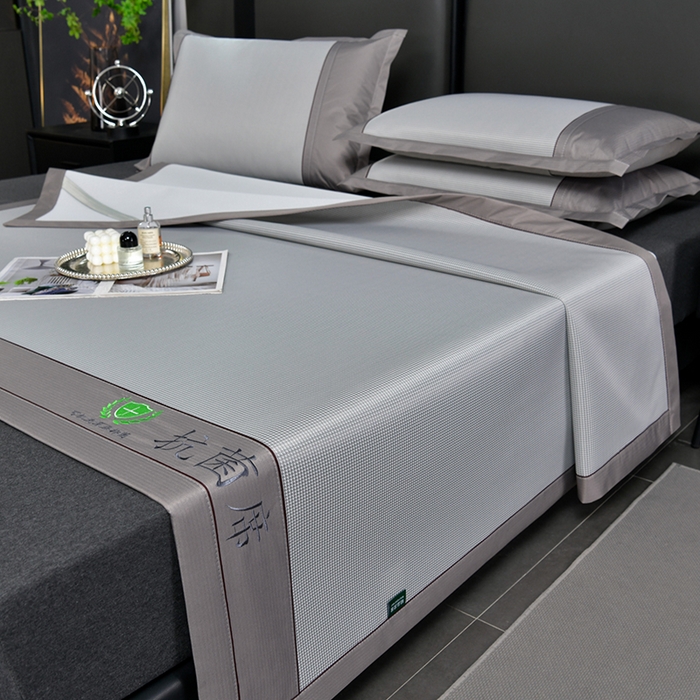 91家纺网 家纺一手货源 找家纺 简一 2024新款A类抗菌冰丝席--床单款 小千鸟格-经典抗菌席-灰