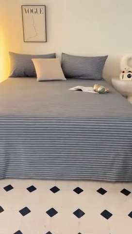 91家纺网 家纺一手货源 找家纺 寐眠 2024新款全棉水洗棉床单床笠单品-单床单 灰细条