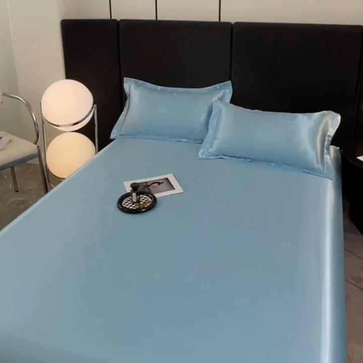 91家纺网 家纺一手货源 找家纺 梦舒羽 2025新款可水洗冰丝床垫保护套床笠三件套 天空蓝
