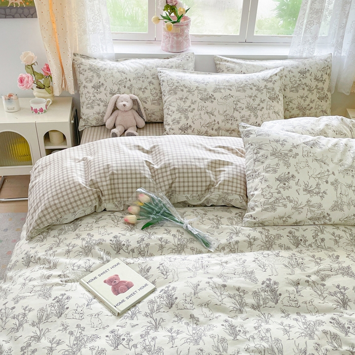 91家纺网 家纺一手货源 找家纺 芊寻家居 2024新款全棉13372花卉系列四件套 开心农场