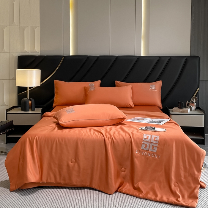 91家纺网 家纺一手货源 找家纺 露梦家纺 2025新款水洗真丝刺绣夏被-梵希 梵希-爱马橙