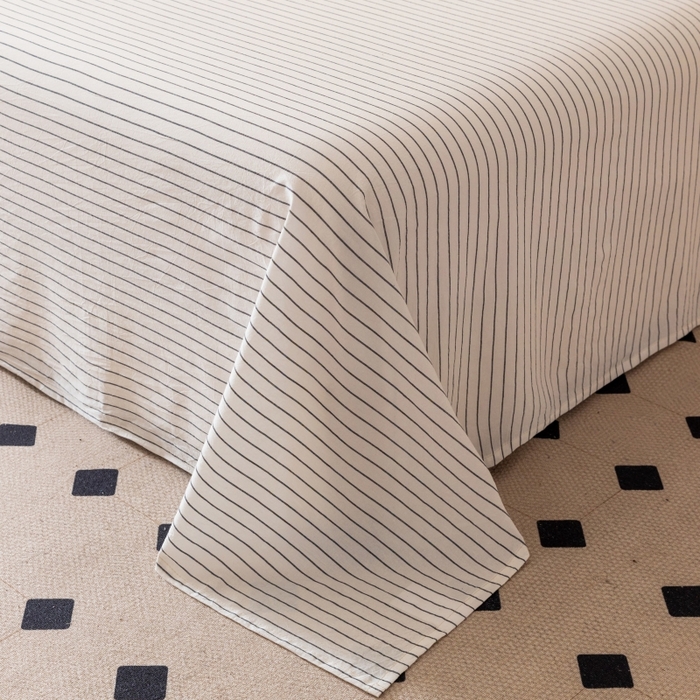 91家纺网 家纺一手货源 找家纺 寐眠 2024新款全棉水洗棉床单床笠单品-单床单 白细条