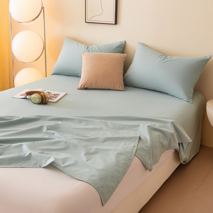 91家纺网 家纺一手货源 找家纺 寐眠 2024新款全棉水洗棉床单床笠单品-单床单 浅蓝