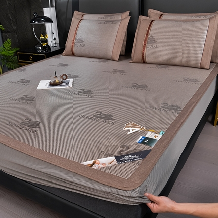 91家纺网 家纺一手货源 找家纺 小牛  2024加厚款-天鹅冰藤席系列（床笠款） 香槟