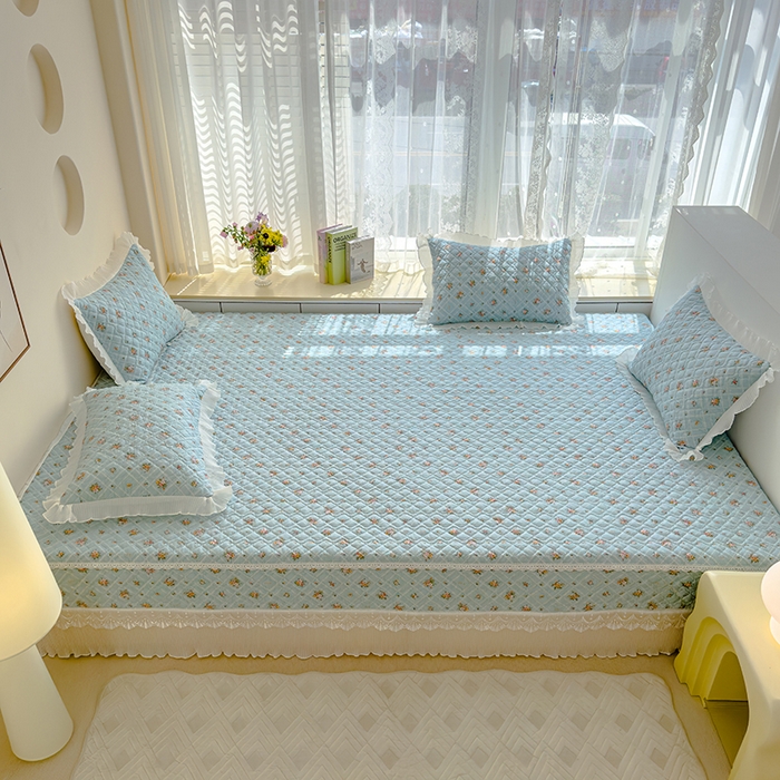 91家纺网 家纺一手货源 找家纺 冬然 2023新款全棉防滑榻榻米垫子炕垫纯棉床盖夹棉床单纯棉床单 花开半夏