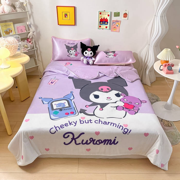 91家纺网 家纺一手货源 找家纺 博雅 2024新款三丽鸥凉感丝凉席夏被套件 大版-游戏库洛米