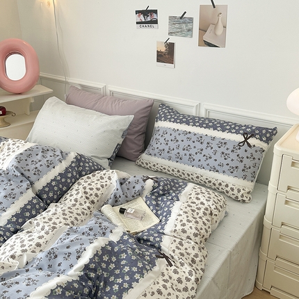 昔可家纺 2024新款全棉春日复古印花四件套 中古蝴蝶结花