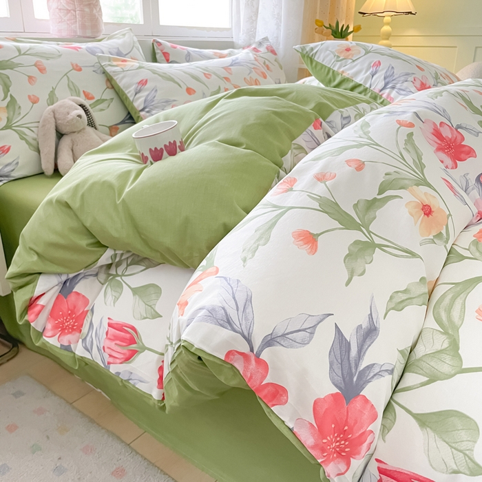 91家纺网 家纺一手货源 找家纺 芊寻家居 2024新款全棉13372花卉系列四件套 朵菲