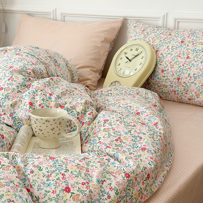 91家纺网 家纺一手货源 找家纺 昔可家纺 2024新款全棉春日复古印花四件套 春日花漾