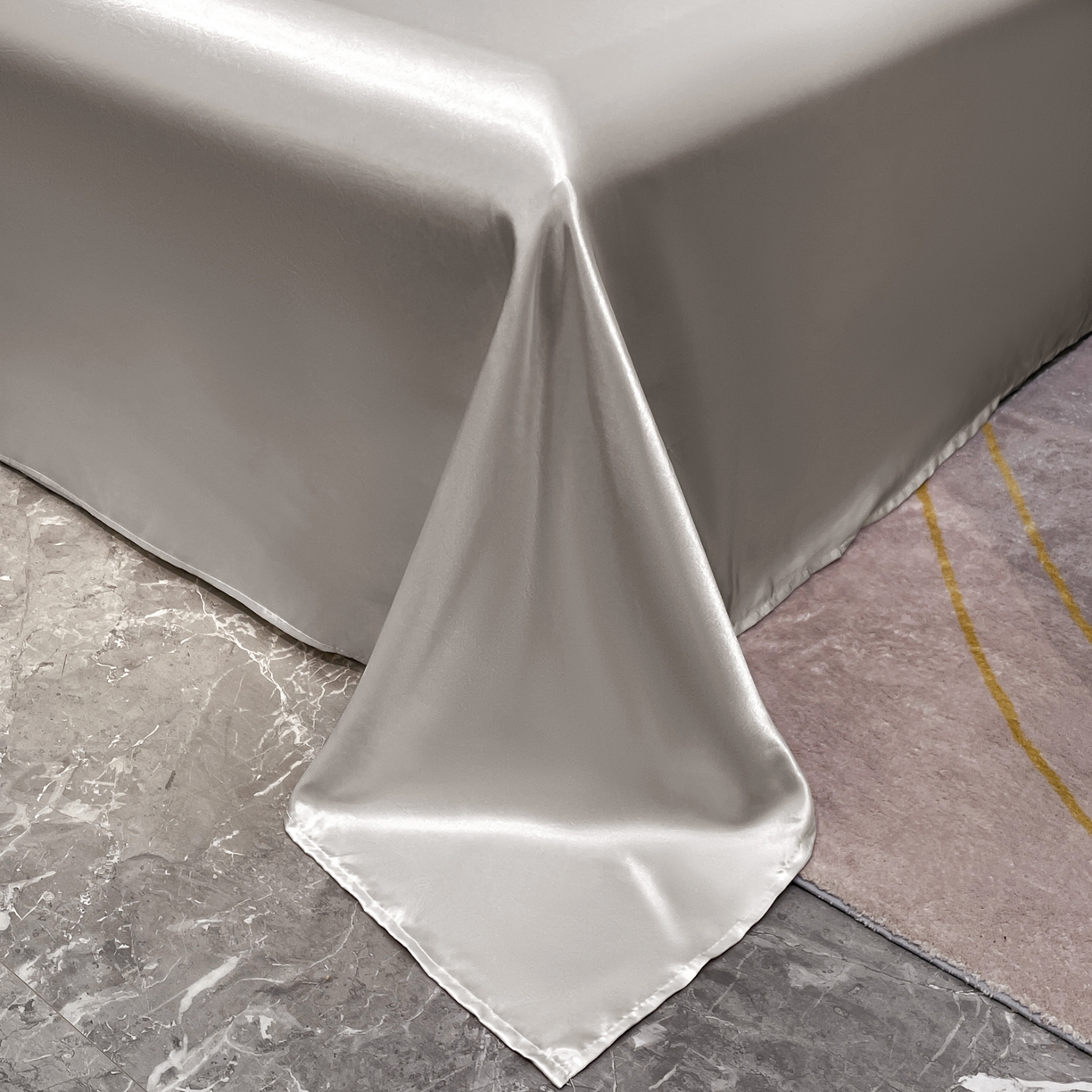 91家纺网 家纺一手货源 找家纺 梦舒羽 2025新款可水洗冰丝床垫保护罩防尘床单三件套 典雅灰