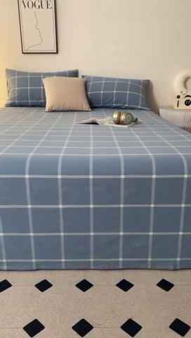 91家纺网 家纺一手货源 找家纺 寐眠 2024新款全棉水洗棉床单床笠单品-单床单 海蓝大格