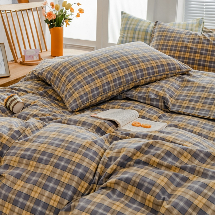 91家纺网 家纺一手货源 找家纺 柠萌家居 2024新款A类全棉色织水洗棉无印风四件套 芳华灰