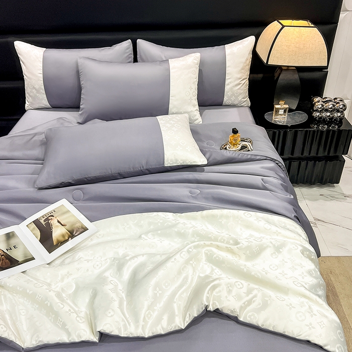 91家纺网 家纺一手货源 找家纺 梦之岛 2024新款水洗真丝提花空调被夏被四件套-路易公主 路易公主-灰