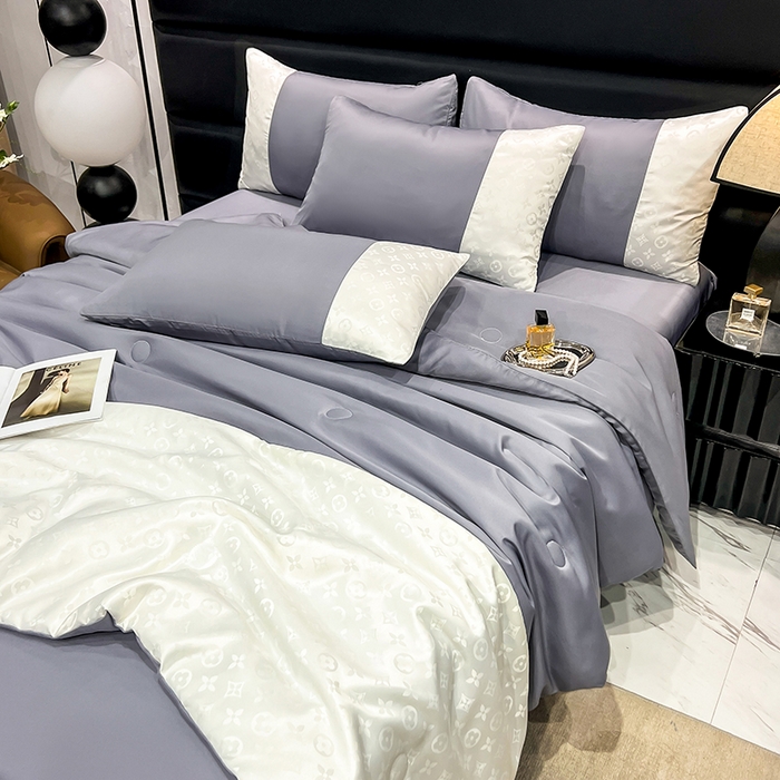 91家纺网 家纺一手货源 找家纺 梦之岛 2024新款水洗真丝提花空调被夏被四件套-路易公主 路易公主-灰