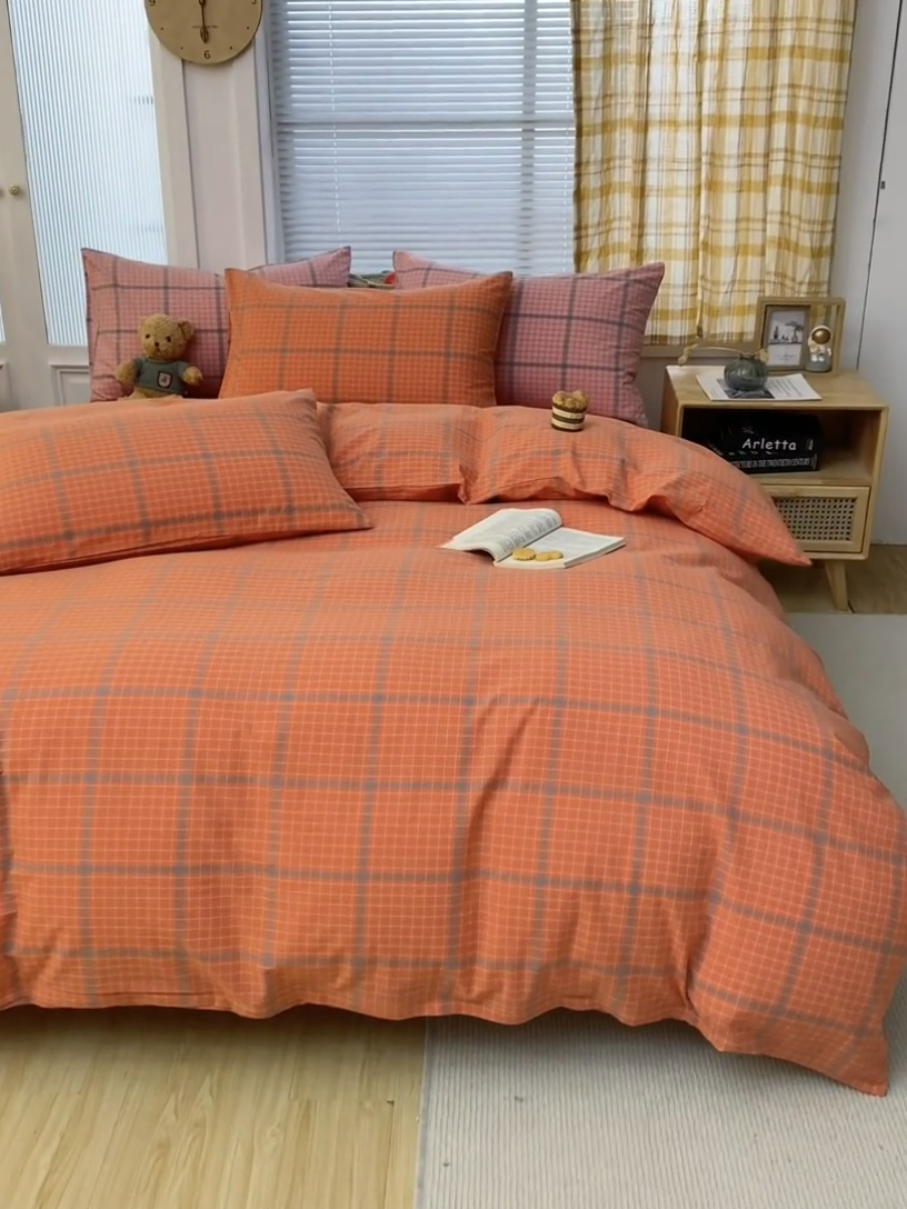 91家纺网 家纺一手货源 找家纺 柠萌家居 2024新款A类全棉色织水洗棉无印风四件套 瓦尔桔