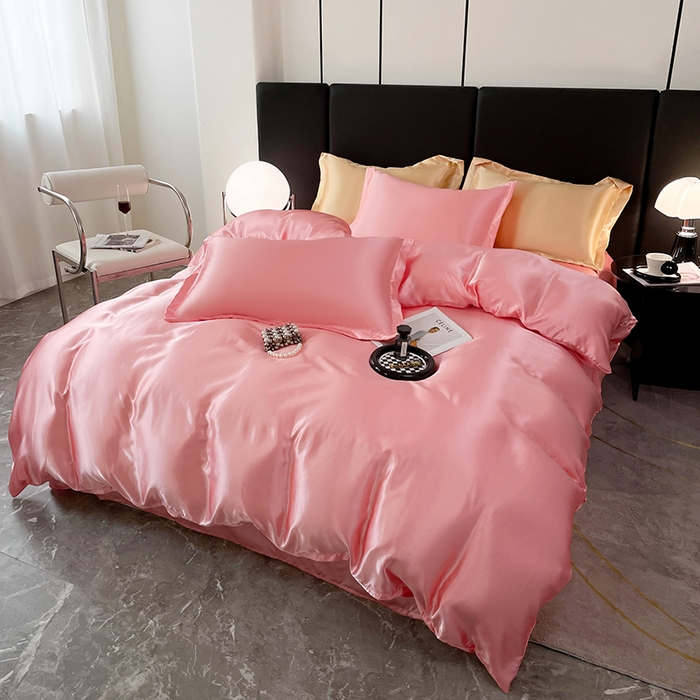 91家纺网 家纺一手货源 找家纺 梦舒羽 2025新款可水洗冰丝被套床单枕套夏季四件套 玉色