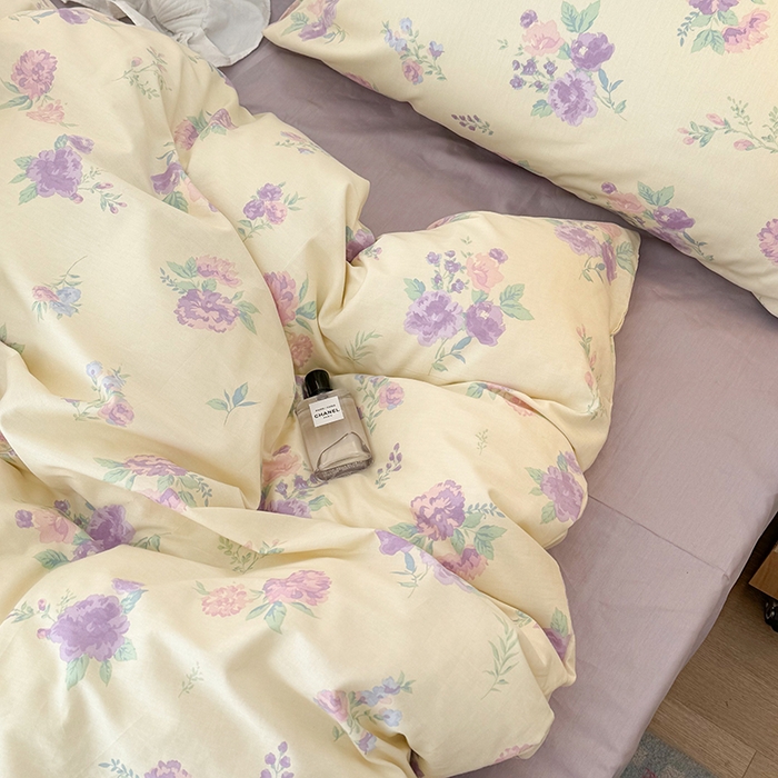 91家纺网 家纺一手货源 找家纺 昔可家纺 2024新款全棉春日复古印花四件套 紫色落花