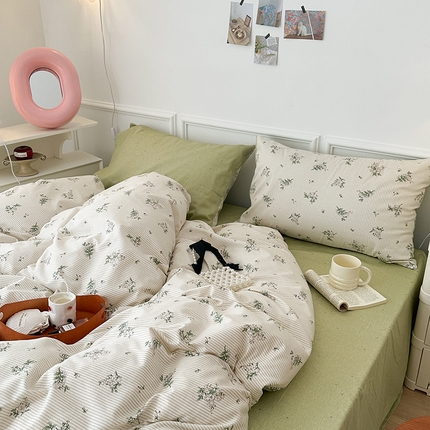 昔可家纺 2024新款全棉春日复古印花四件套 春日小苍兰