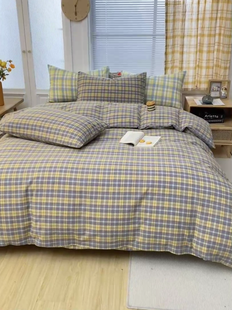 91家纺网 家纺一手货源 找家纺 柠萌家居 2024新款A类全棉色织水洗棉无印风四件套 芳华灰