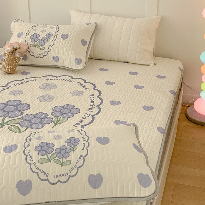 91家纺网 家纺一手货源 找家纺 昔可家纺 2024新款床笠款乳胶席 紫爱心小花朵