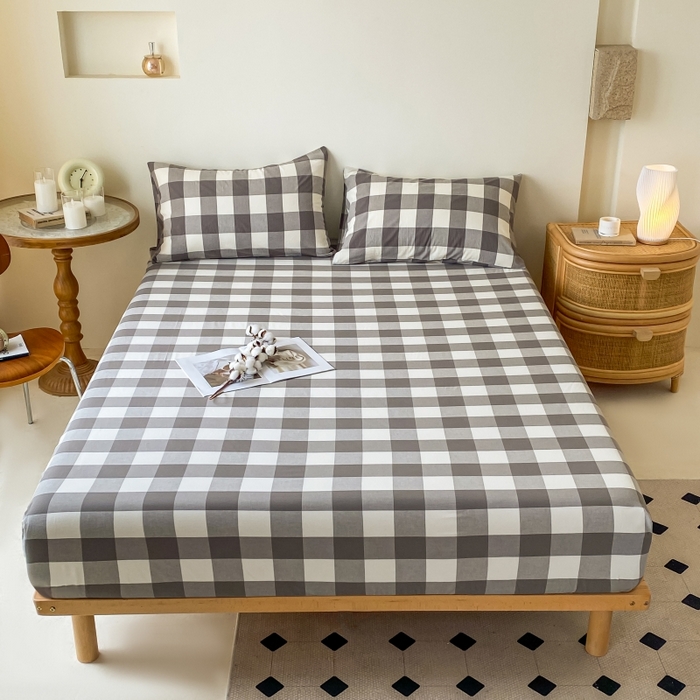 91家纺网 家纺一手货源 找家纺 寐眠 2024新款全棉水洗棉床单床笠单品-单床笠 灰中格