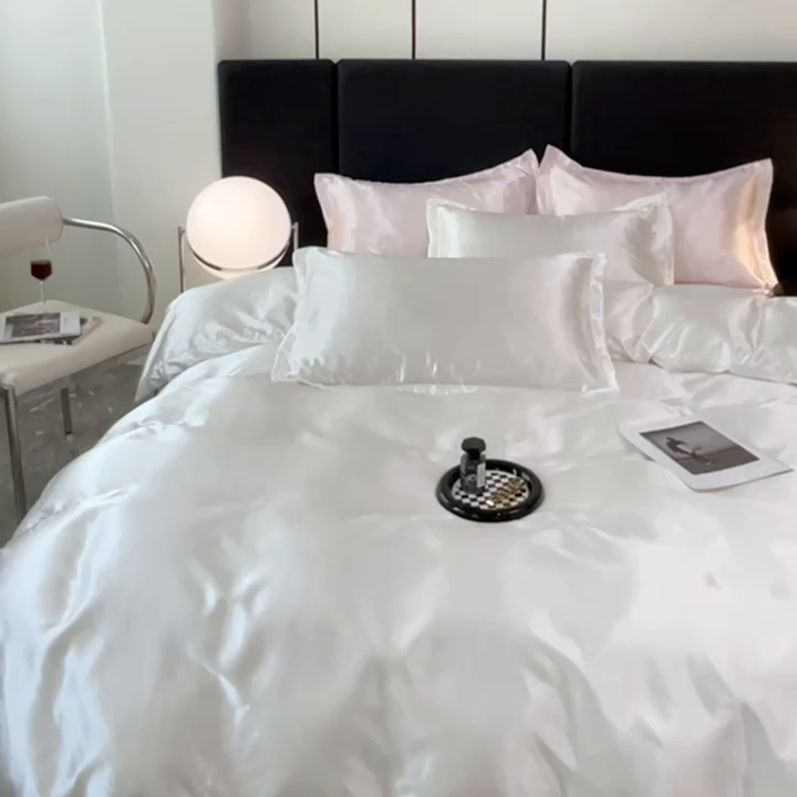 91家纺网 家纺一手货源 找家纺 梦舒羽 2025新款可水洗冰丝被套双人床被套带同款床单床笠四件套 光洁白