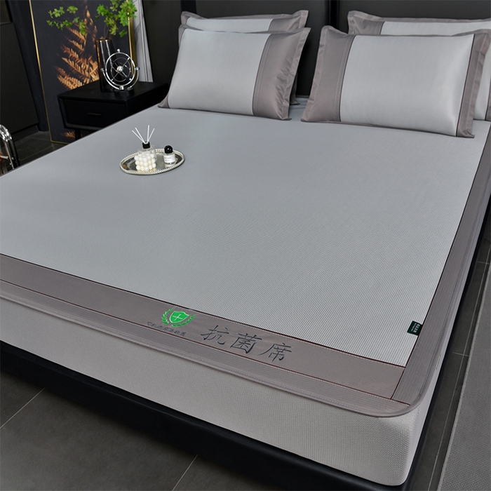 91家纺网 家纺一手货源 找家纺 简一 2024新款A类抗菌冰丝席--床笠款 小千鸟格-经典抗菌席-灰