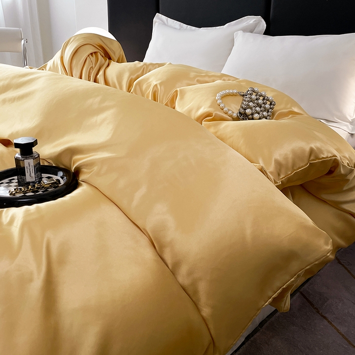 91家纺网 家纺一手货源 找家纺 梦舒羽 2025新款可水洗冰丝被套双人床被套带同款床单床笠四件套 金驼色