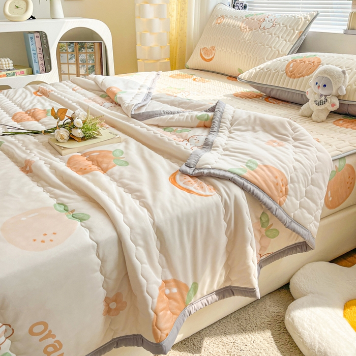 91家纺网 家纺一手货源 找家纺 福来临家纺 2025新款印花夏被 橙子兔