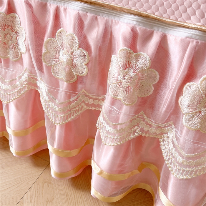 91家纺网 家纺一手货源 找家纺 虹星家纺 2024新款A类冰感凉豆豆可拆卸床裙席三件套 梦幻粉