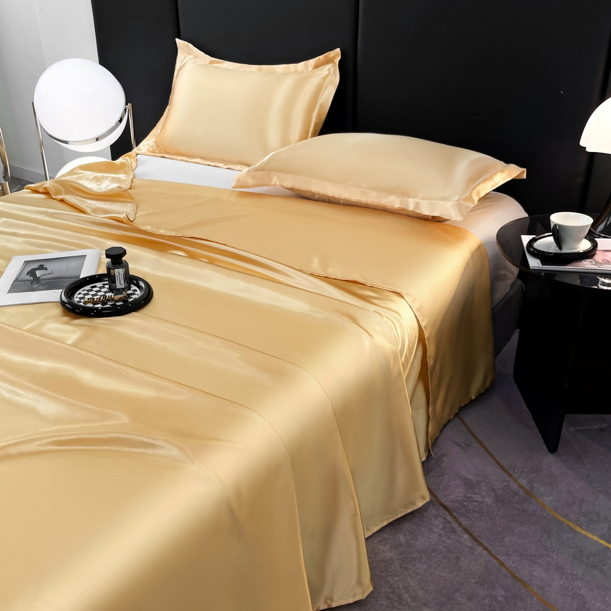 91家纺网 家纺一手货源 找家纺 梦舒羽 2025新款可水洗冰丝床垫保护罩防尘床单三件套 金驼色