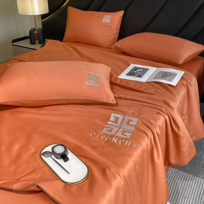 91家纺网 家纺一手货源 找家纺 露梦家纺 2025新款水洗真丝刺绣夏被-梵希 梵希-爱马橙