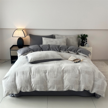 HL原创 2024新款原创双层纱提花四件套 几何-灰