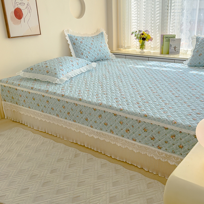 91家纺网 家纺一手货源 找家纺 冬然 2023新款全棉防滑榻榻米垫子炕垫纯棉床盖夹棉床单纯棉床单 花开半夏