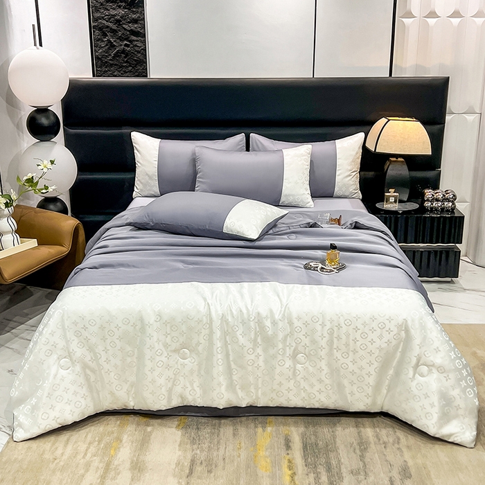 91家纺网 家纺一手货源 找家纺 梦之岛 2024新款水洗真丝提花空调被夏被四件套-路易公主 路易公主-灰