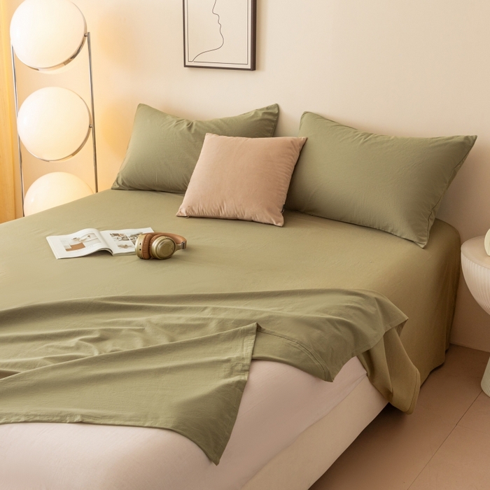 91家纺网 家纺一手货源 找家纺 寐眠 2024新款全棉水洗棉床单床笠单品-单床单 橄榄绿
